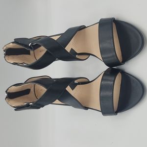 Adrienne Vittadini Gadin Leather open toe chunky block heel scrappy